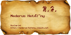 Mederus Hetény névjegykártya